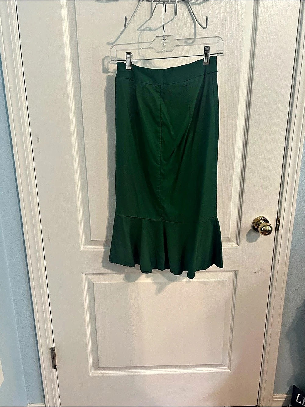 Kate Kasin Emerald Green Trumpet Midi Skirt Green Size Small